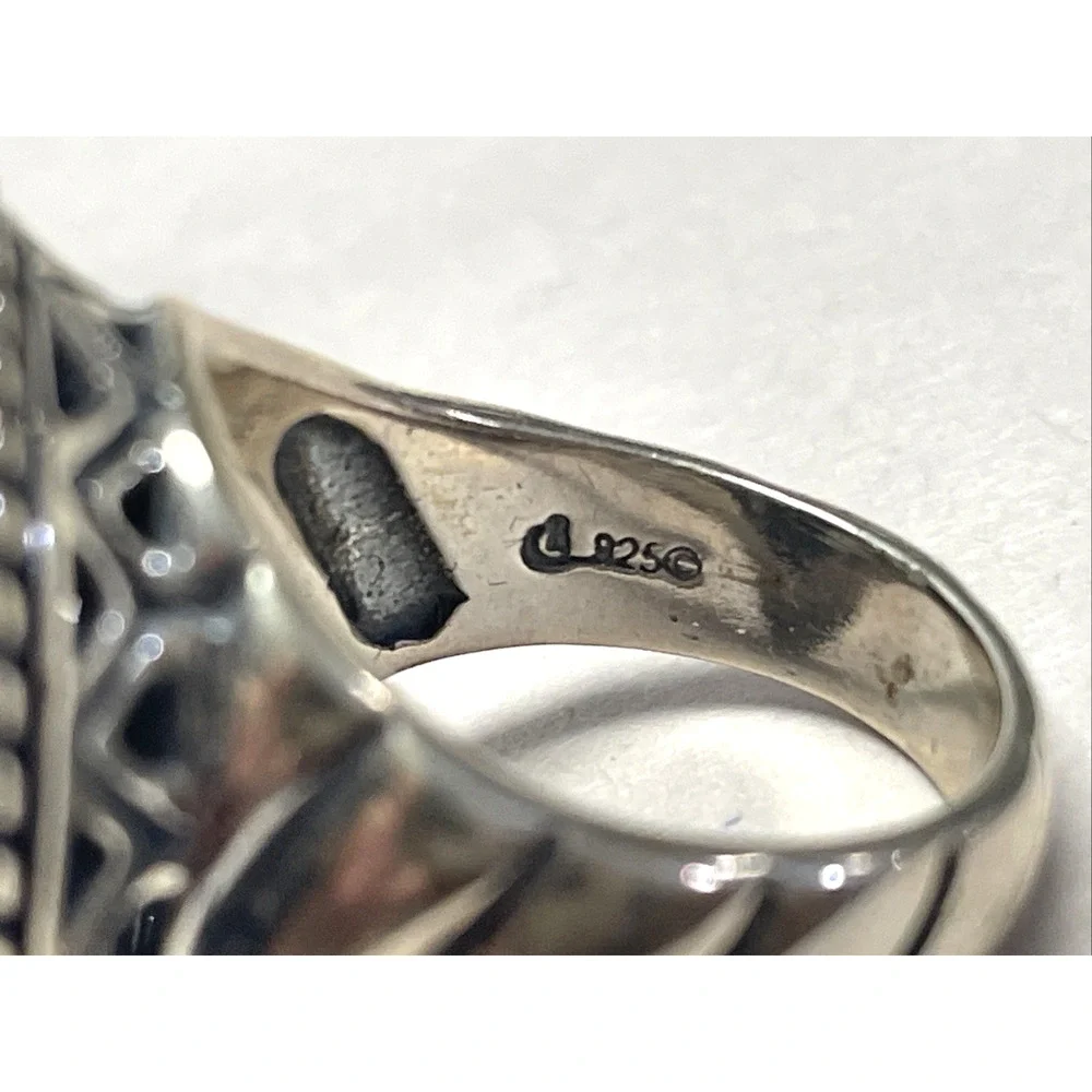 Carolyn Pollack 925 Sterling Silver Multi-Stone Ring Size 6 Geometric Inlay 14g